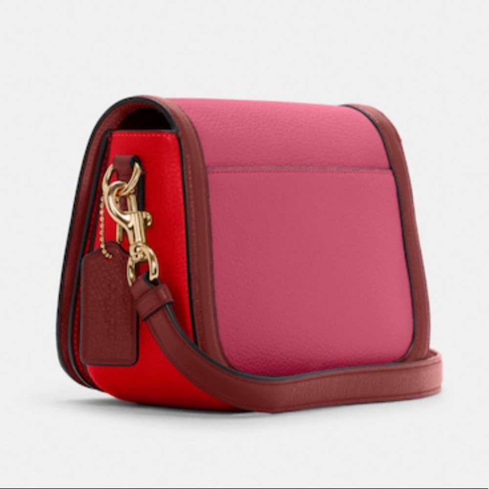 Coach Saddle In Colorblock With Horse And Carriage Crossbody Bag Violet Multi - Picture 6 of 11